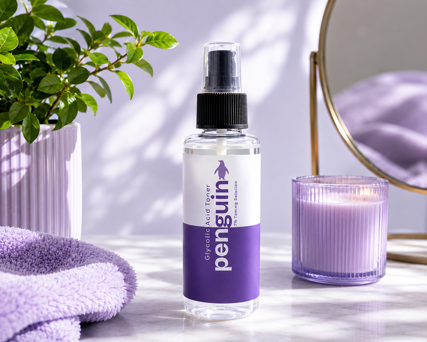 Penguin Skincare Glycolic Glow Toner bottle, front view